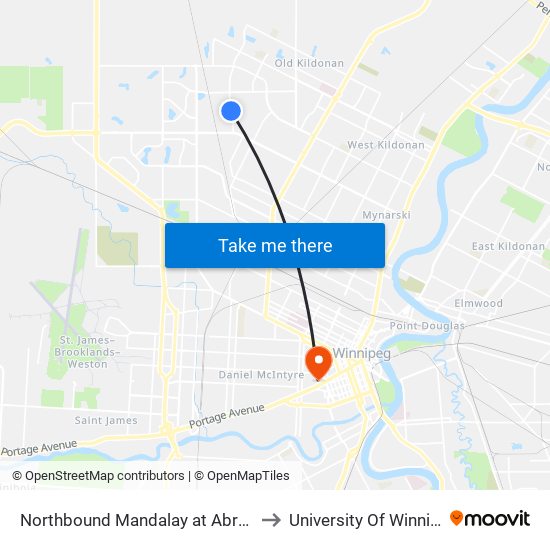 Northbound Mandalay at Abraham to University Of Winnipeg map