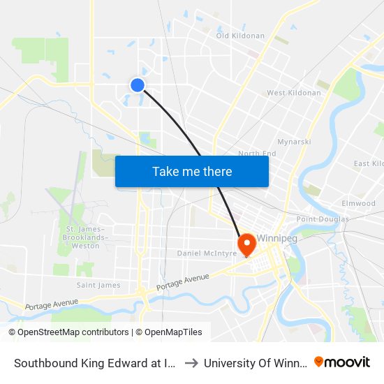 Southbound King Edward at Inkster to University Of Winnipeg map