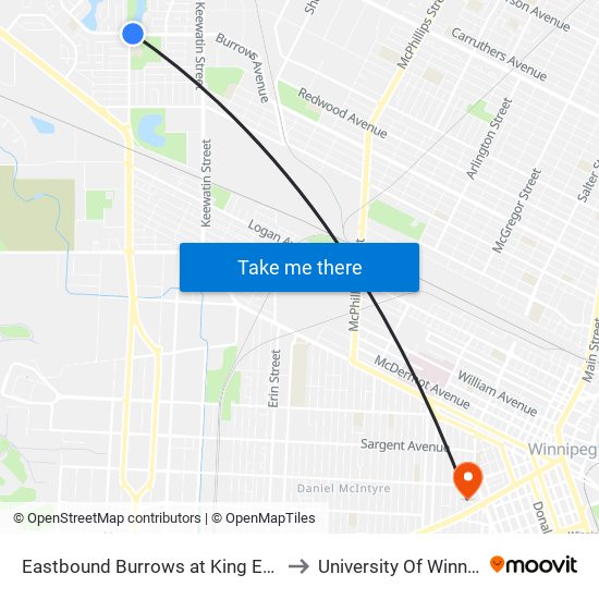 Eastbound Burrows at King Edward to University Of Winnipeg map