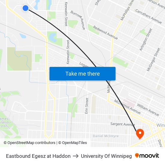 Eastbound Egesz at Haddon to University Of Winnipeg map