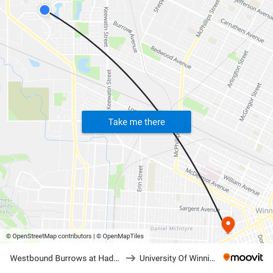 Westbound Burrows at Haddon to University Of Winnipeg map