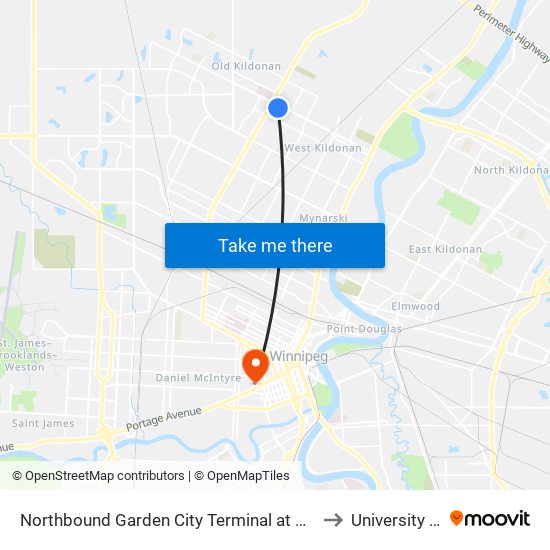 Northbound Garden City Terminal at Garden City Centre (17 Misericordia) to University Of Winnipeg map