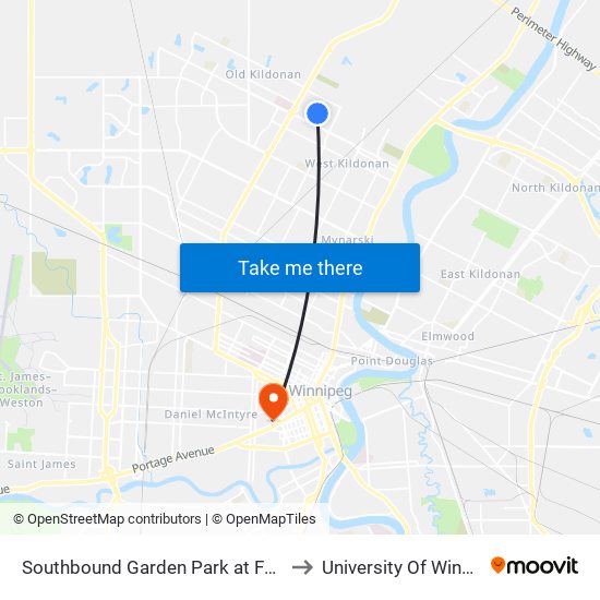 Southbound Garden Park at Farlinger to University Of Winnipeg map