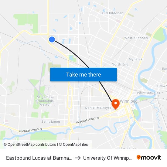 Eastbound Lucas at Barnham to University Of Winnipeg map