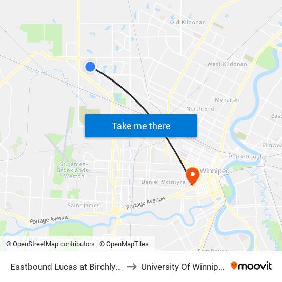 Eastbound Lucas at Birchlynn to University Of Winnipeg map