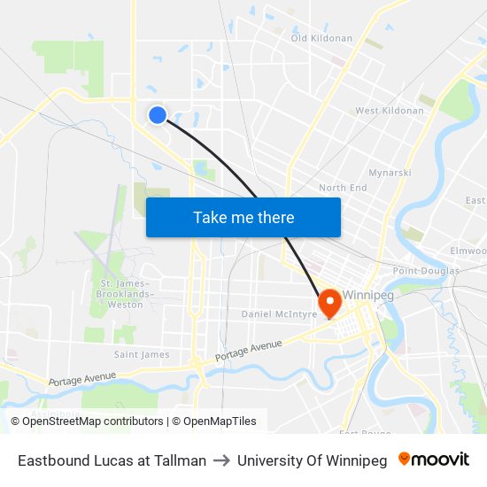 Eastbound Lucas at Tallman to University Of Winnipeg map