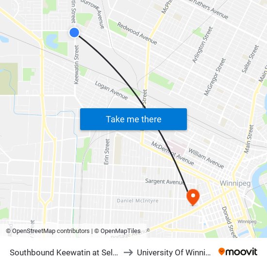 Southbound Keewatin at Selkirk to University Of Winnipeg map