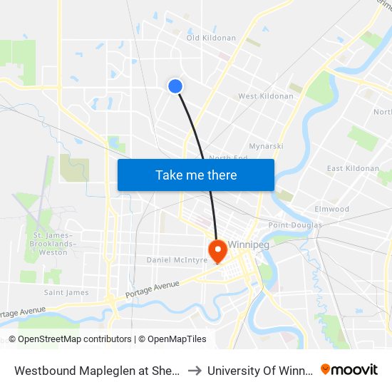 Westbound Mapleglen at Sheppard to University Of Winnipeg map