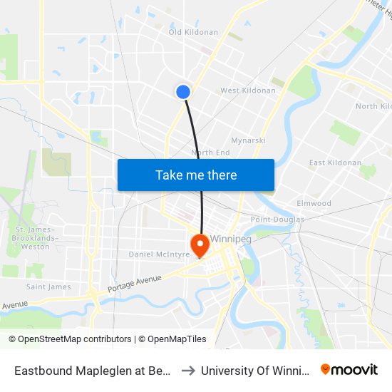 Eastbound Mapleglen at Bender to University Of Winnipeg map