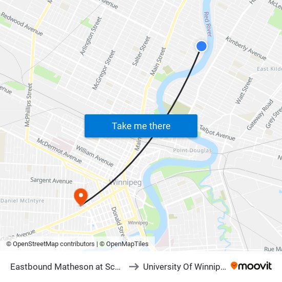 Eastbound Matheson at Scotia to University Of Winnipeg map