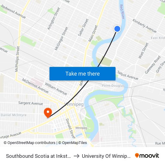 Southbound Scotia at Inkster to University Of Winnipeg map