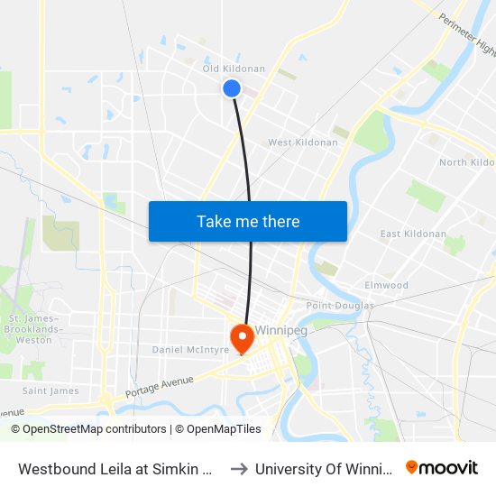Westbound Leila at Simkin West to University Of Winnipeg map