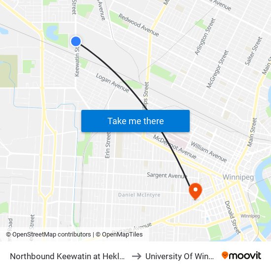 Northbound Keewatin at Hekla South to University Of Winnipeg map