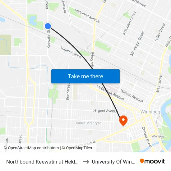 Northbound Keewatin at Hekla South to University Of Winnipeg map