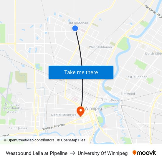 Westbound Leila at Pipeline to University Of Winnipeg map