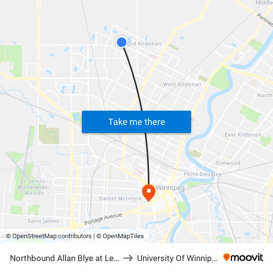 Northbound Allan Blye at Leila to University Of Winnipeg map