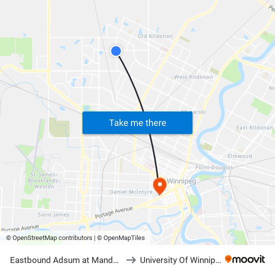 Eastbound Adsum at Mandalay to University Of Winnipeg map