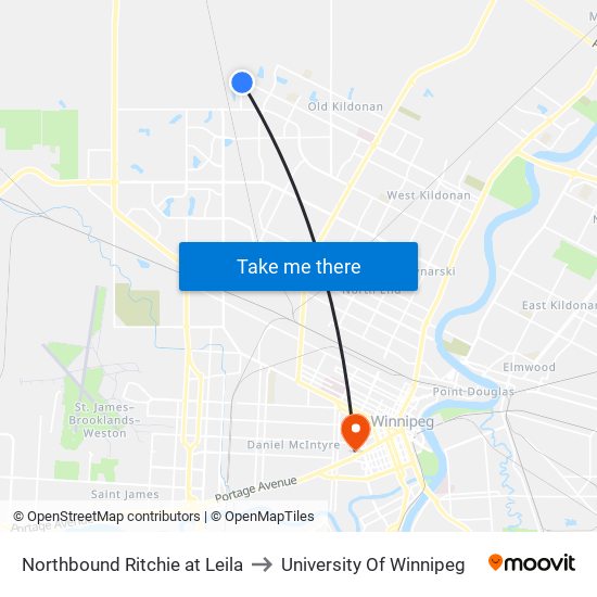 Northbound Ritchie at Leila to University Of Winnipeg map