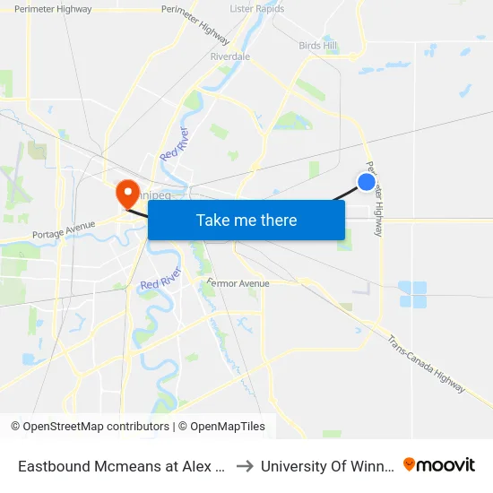 Eastbound Mcmeans at Alex Taylor to University Of Winnipeg map