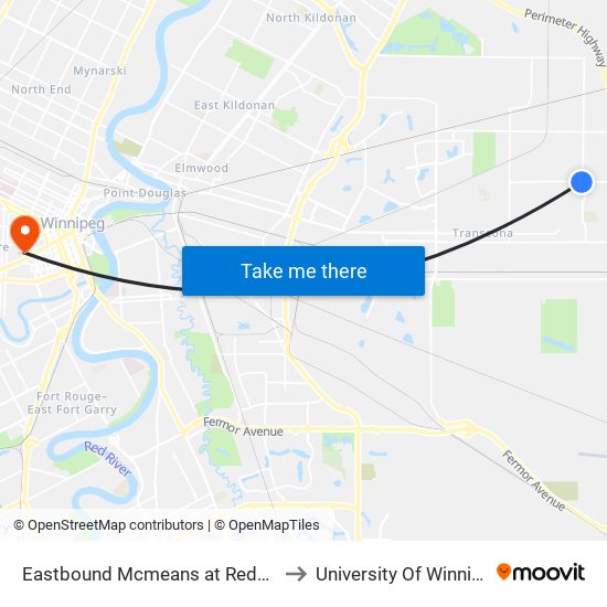 Eastbound Mcmeans at Redonda to University Of Winnipeg map