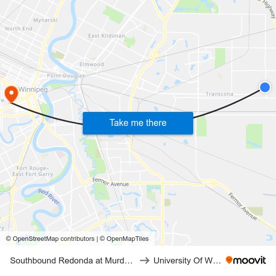 Southbound Redonda at Murdoch Mackay to University Of Winnipeg map