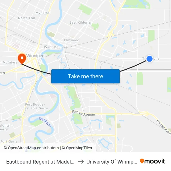 Eastbound Regent at Madeline to University Of Winnipeg map