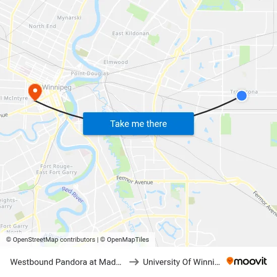 Westbound Pandora at Madeline to University Of Winnipeg map