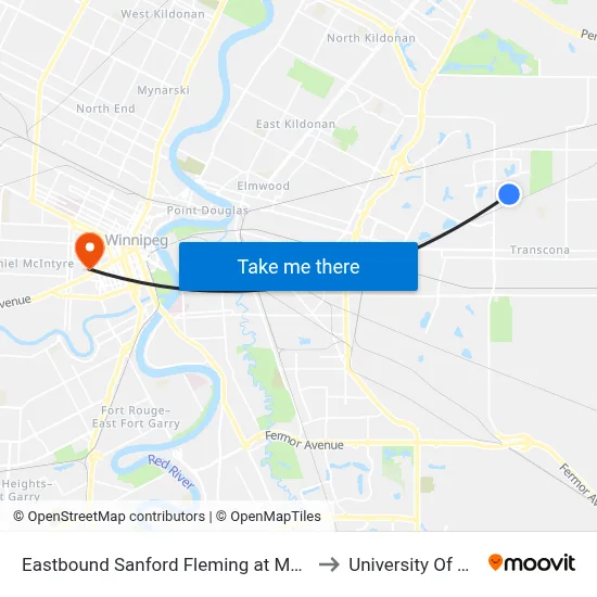 Eastbound Sanford Fleming at Meadow Gate East to University Of Winnipeg map