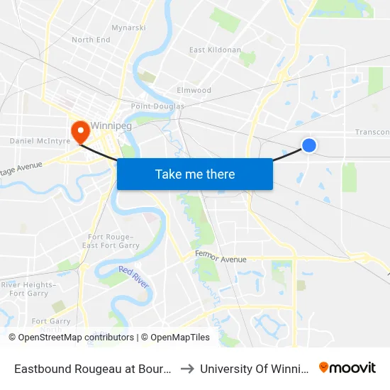 Eastbound Rougeau at Bournais to University Of Winnipeg map