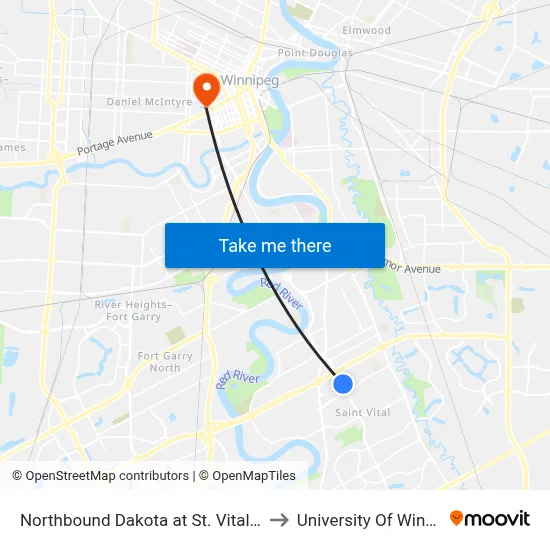 Northbound Dakota at St. Vital Centre to University Of Winnipeg map