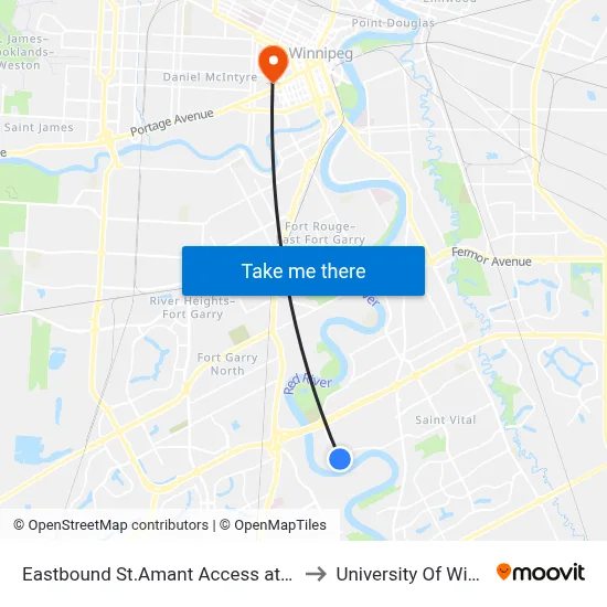 Eastbound St.Amant Access at St.Amant to University Of Winnipeg map