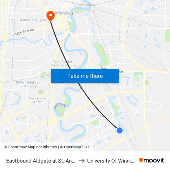 Eastbound Aldgate at St. Anne's to University Of Winnipeg map