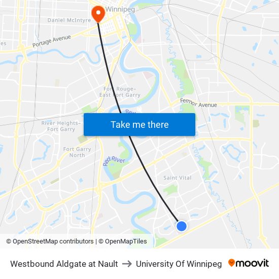 Westbound Aldgate at Nault to University Of Winnipeg map