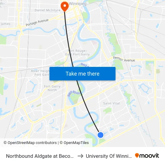 Northbound Aldgate at Becontree to University Of Winnipeg map