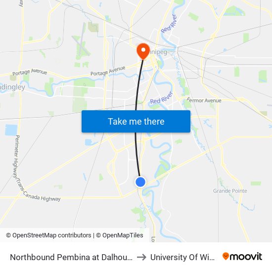 Northbound Pembina at Dalhousie South to University Of Winnipeg map