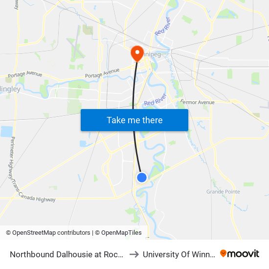 Northbound Dalhousie at Rochester to University Of Winnipeg map