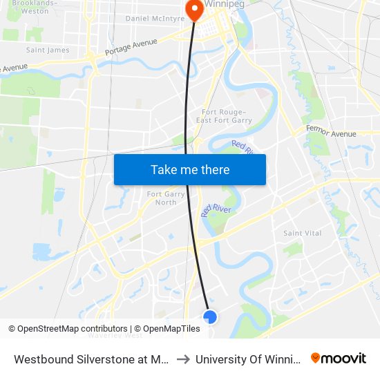 Westbound Silverstone at Mcgill to University Of Winnipeg map