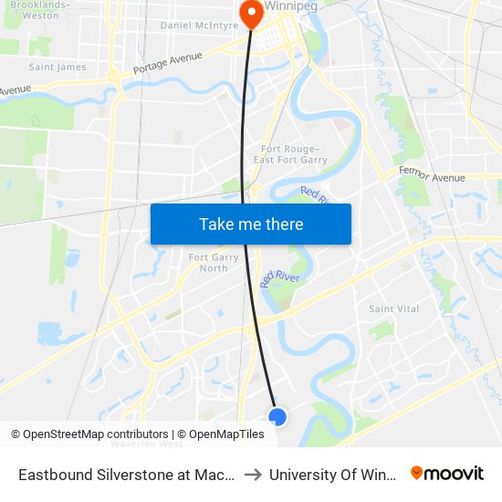 Eastbound Silverstone at Macalester to University Of Winnipeg map