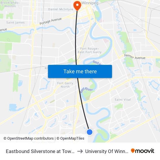 Eastbound Silverstone at Townsend to University Of Winnipeg map