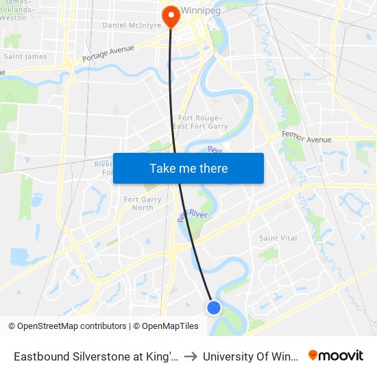 Eastbound Silverstone at King's Drive to University Of Winnipeg map