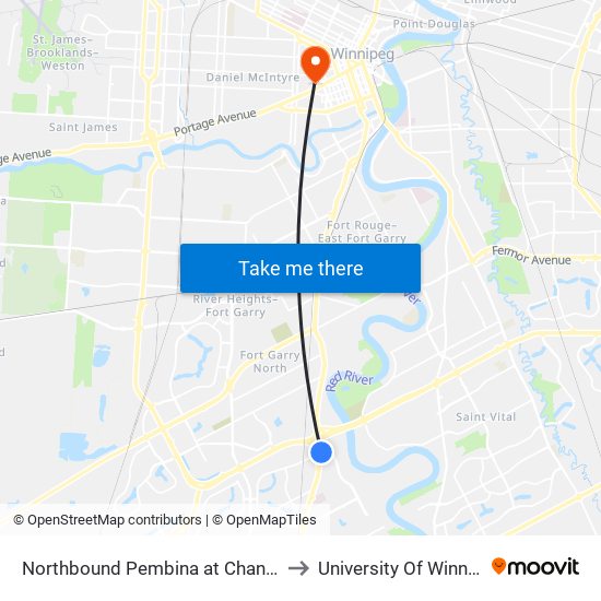 Northbound Pembina at Chancellor to University Of Winnipeg map