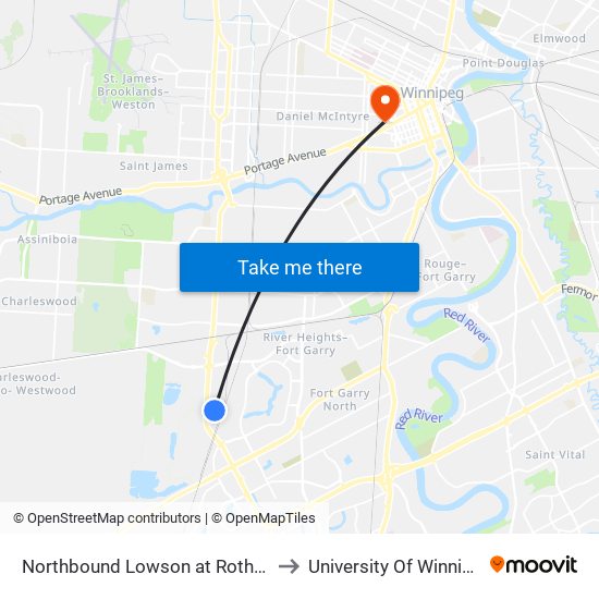 Northbound Lowson at Rothwell to University Of Winnipeg map