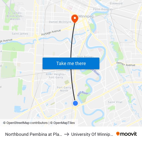 Northbound Pembina at Plaza to University Of Winnipeg map