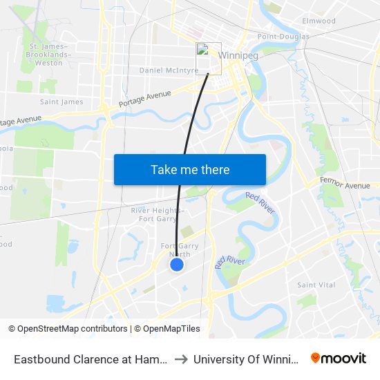 Eastbound Clarence at Hamelin to University Of Winnipeg map