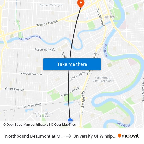 Northbound Beaumont at Mars to University Of Winnipeg map