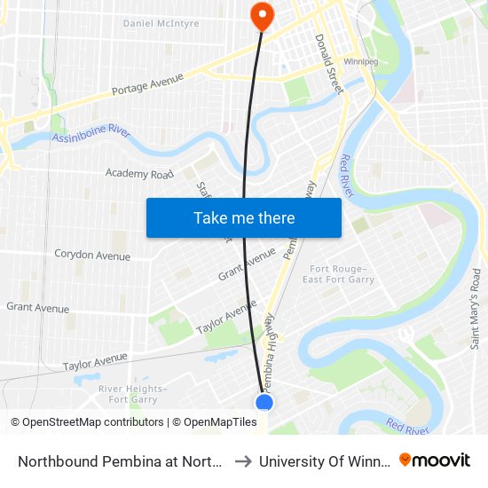 Northbound Pembina at North Drive to University Of Winnipeg map