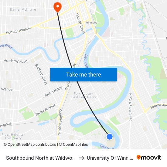 Southbound North at Wildwood A to University Of Winnipeg map