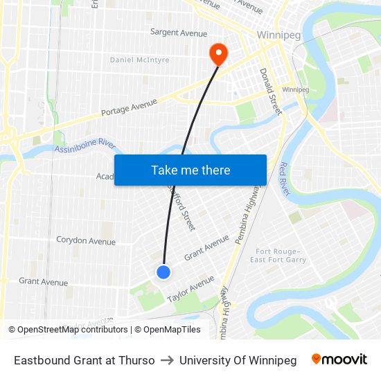 Eastbound Grant at Thurso to University Of Winnipeg map