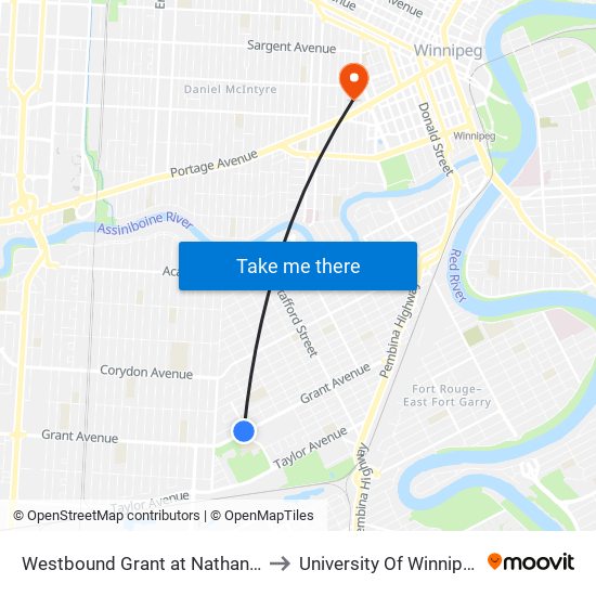 Westbound Grant at Nathaniel to University Of Winnipeg map