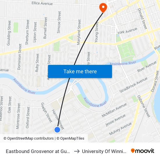Eastbound Grosvenor at Guelph to University Of Winnipeg map